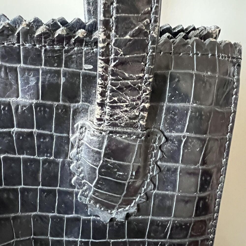 Donald J Pliner Bag Womens Medium Black Croc Embossed Leather Shoulder Tote USA - Picture 4 of 16